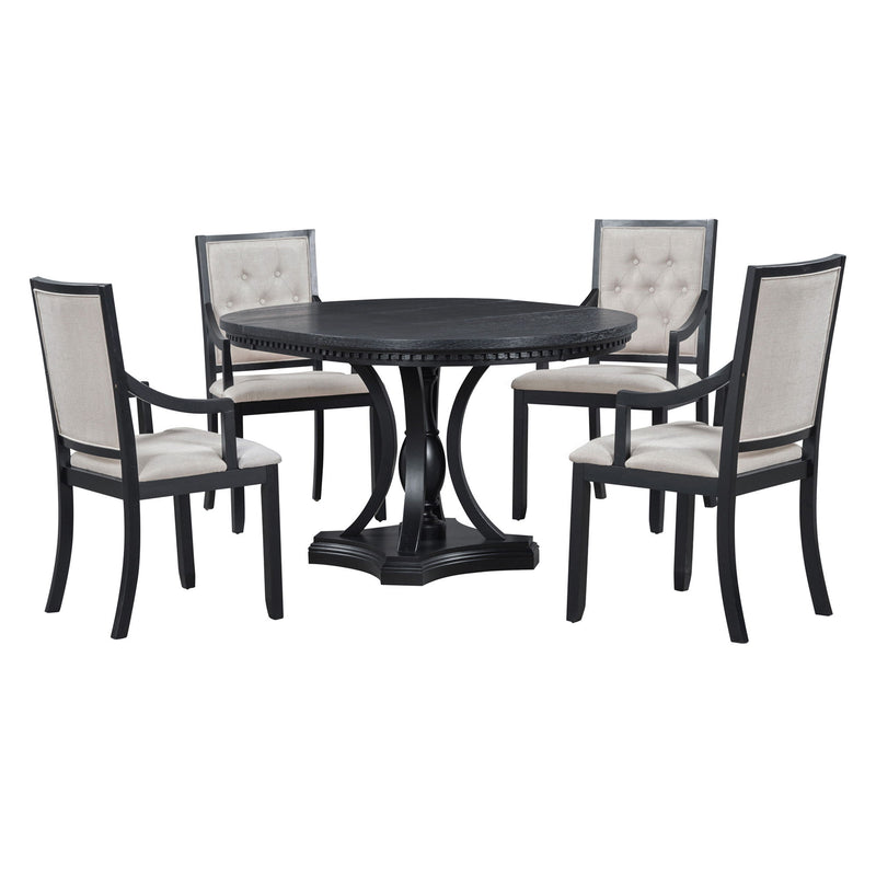 Dining Set Retro Extendable Round Table And Chairs For Kitchen Dining Room