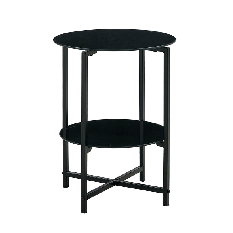 Jws-W241 Tempered Glass End Table (Set of 2) , Round Coffee Table For Bedroom Living Room Office - Black