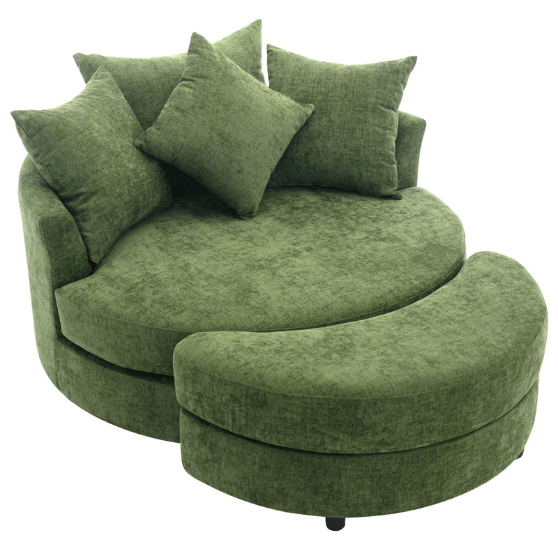 360° Swivel Accent Barrel Chair With Storage Ottoman & 4 Pillows, Modern Chenille Leisure Chair Round Accent For Living Room