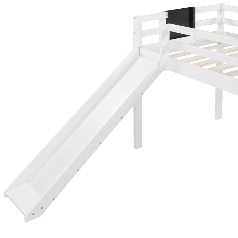 Twin size Loft Bed Wood Bed with Slide, Stair and Chalkboard,White(OLD SKU :WF282115AAK)