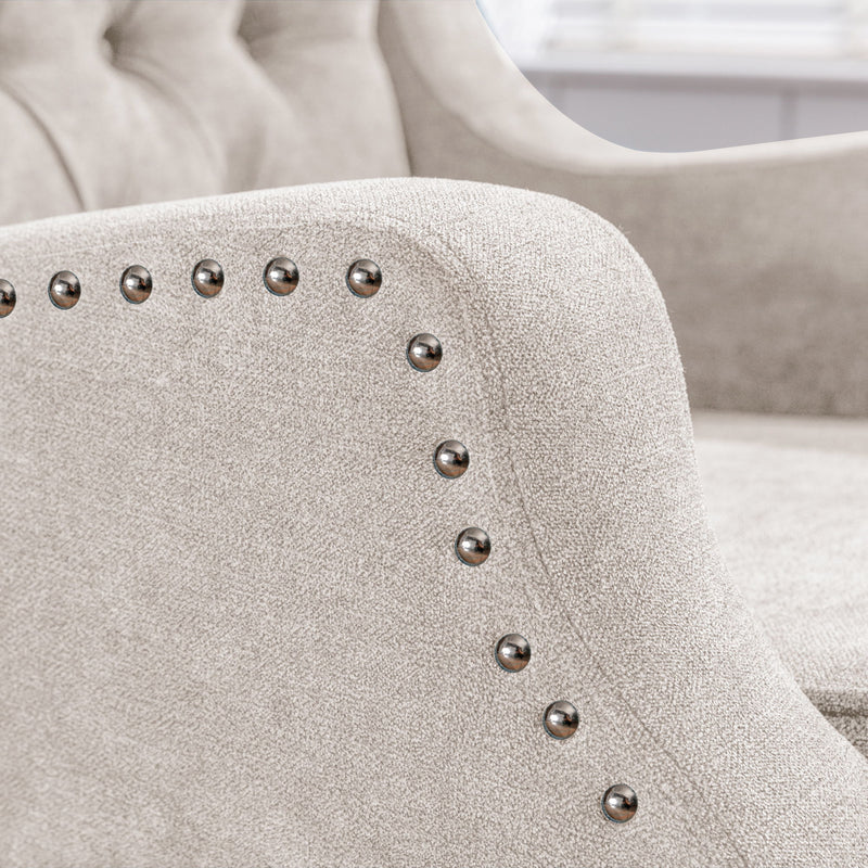 Accent Chair, Living Room Chair, Footrest Chair Set With Vintage Brass Studs, Button Tufted Upholstered Armchair For Living Room, Comfy Reading Chair For Bedroom, Reception Room