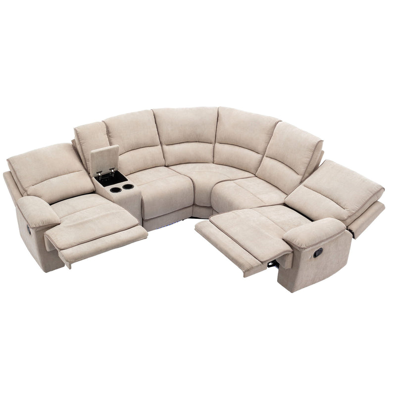 Modern Manual Reclining Living Room Furniture Set With USB Ports, Hidden Storage, Led Light Strip And 2 Cup Holders - Cream