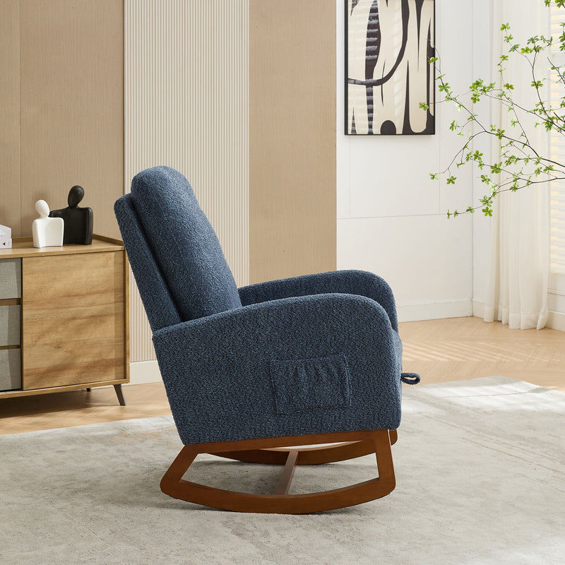 Rocking Chair For Nursery, High Back Glider Chair With Retractable Footrest, Side Pocket, Rocking Accent Armchair With Rubber Wood Legs For Living Room / Bedroom