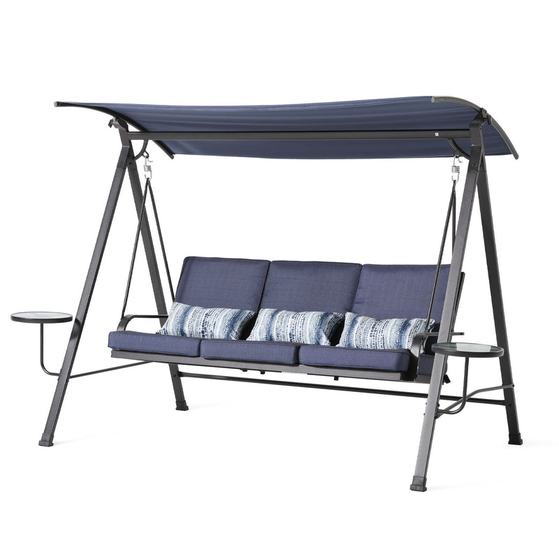 Steel 3 Seater Swing Porch Swing With Canopy - Blue