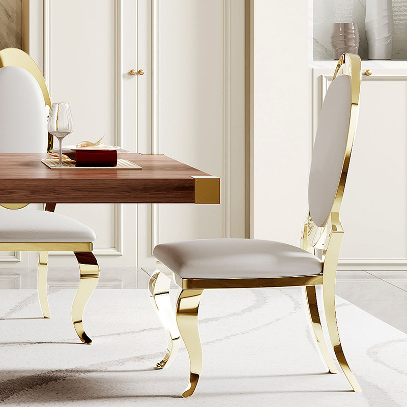 MDF Top Dining Table With Gold Finish Corner, MDF Pillar And Gold Finish Stainless Steel Base