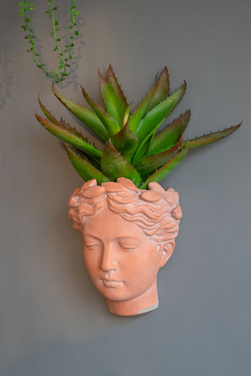 7X5.5X9" Visage Head Bust Planter, Home Wall Planter - Brown