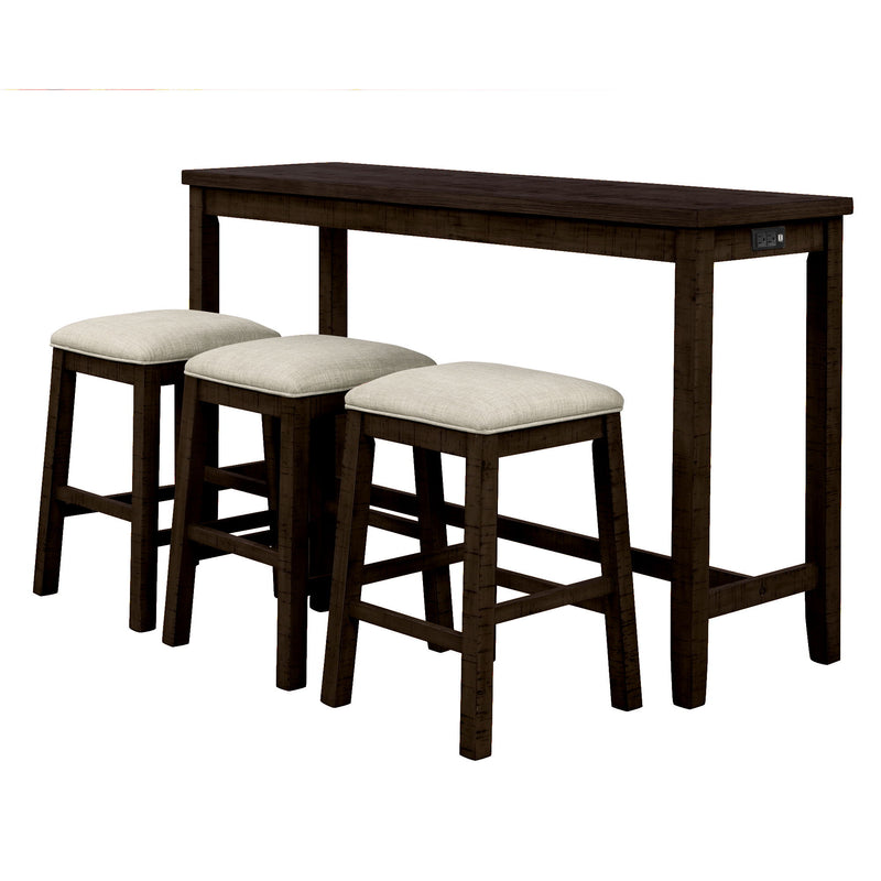 Topmax - 4 Pieces Counter Height Table With Fabric Padded Stools, Rustic Bar Dining Set With Socket