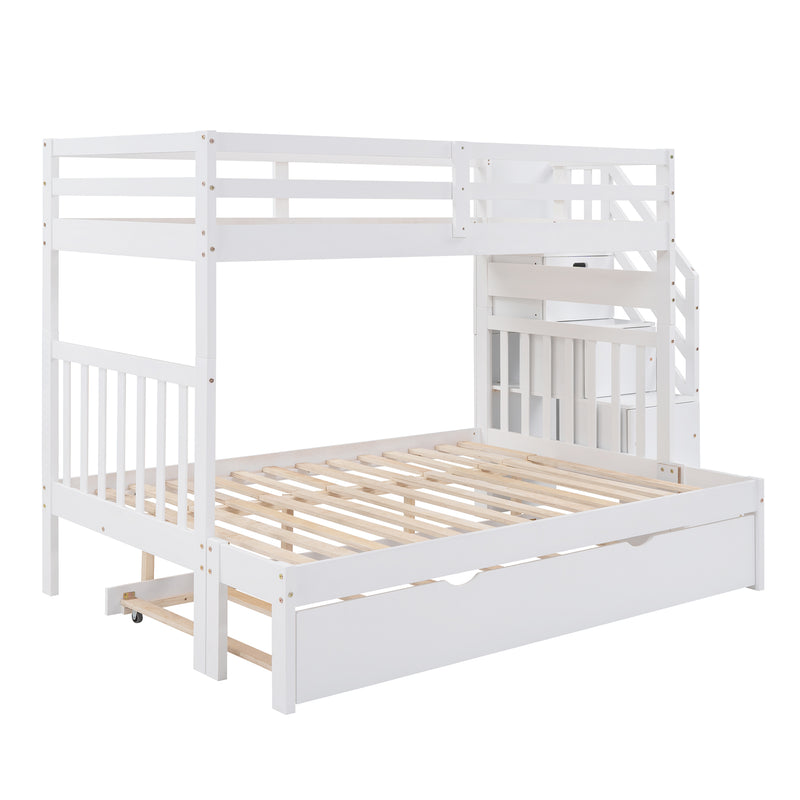 Twin over Twin/Full Bunk Bed with Twin Size Trundle (White)(OLD SKU :LP000025AAK)