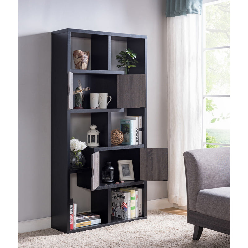 Two-Toned Display Cabinet, Two Door Bookcase Six Shelves - Black & Distressed Grey