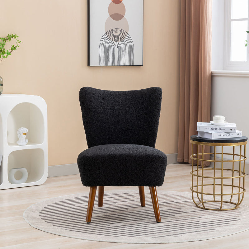 Boucle Upholstered Armless Accent Chair Modern Slipper Chair, Cozy Curved Wingback Armchair, Corner Side Chair For Bedroom Living Room Office Cafe Lounge Hotel