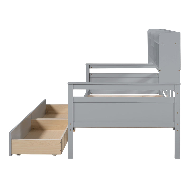 Daybed, Wood Slat Support, With Bedside Shelves And Two Drawers