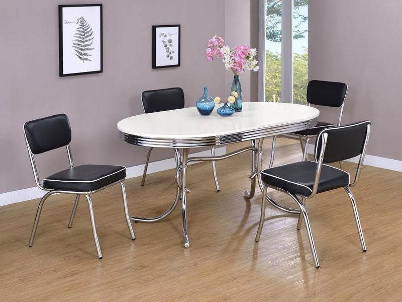 Retro - Oval Wood Top Dining Table - White And Chrome