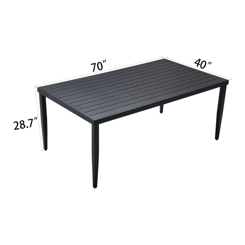 Outdoor Patio Rectangle Dining Table With Tapered Feet & Umbrella Hole - Ember Black