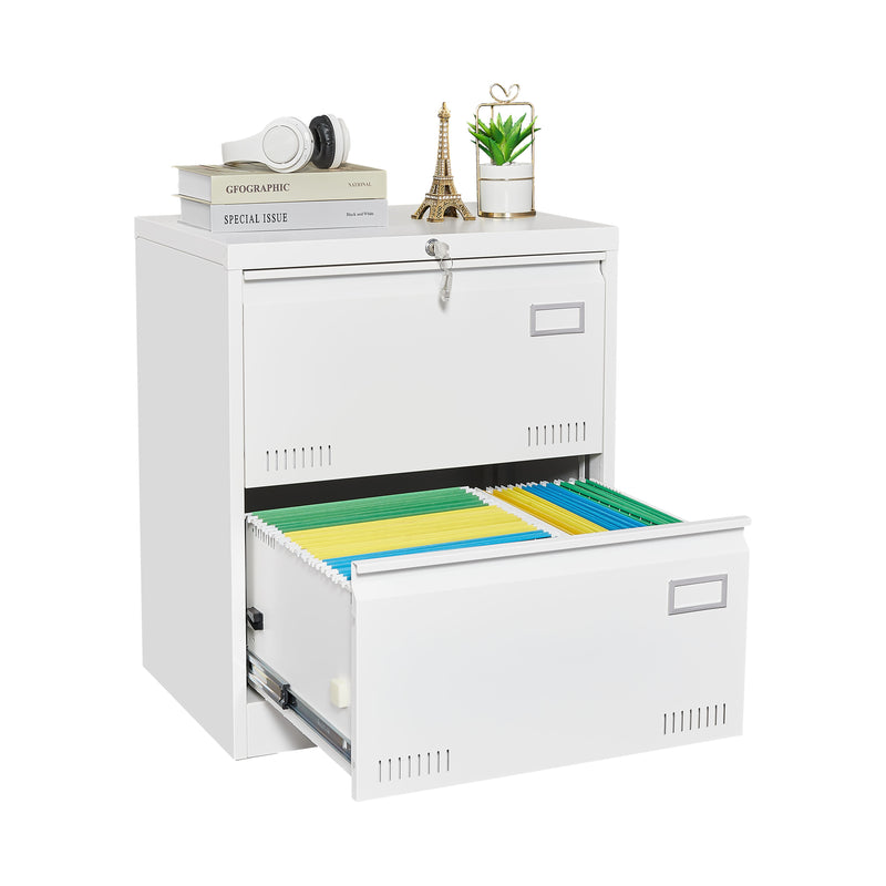 Filing Cabinet Lateral File Cabinet With Lock, 2 Drawer, For Legal / Letter / A4 / F4 Home Office - White