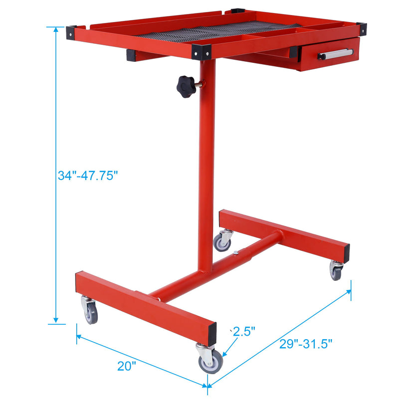 Adjustable Tear Down Work Table With Drawer For Garages, Repair Shops, And Diy, Portable, (4) 2.5" Swivel Casters, 220 Pound Capacity, Rubber Corners, Heavy Duty Steel