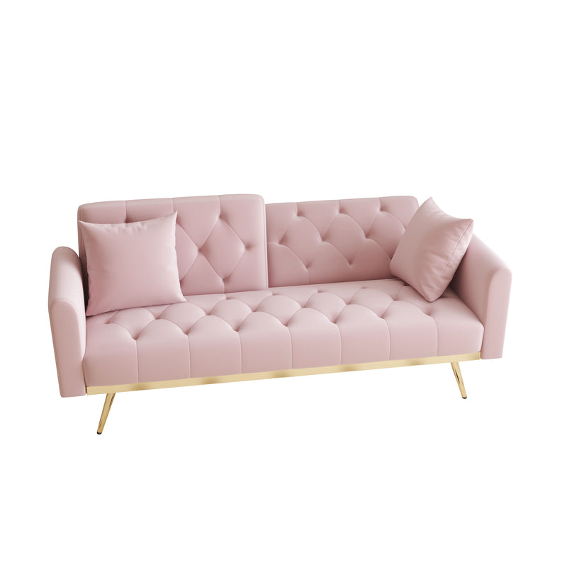 Velvet Nail Head Sofa Bed With Throw Pillow And Midfoot