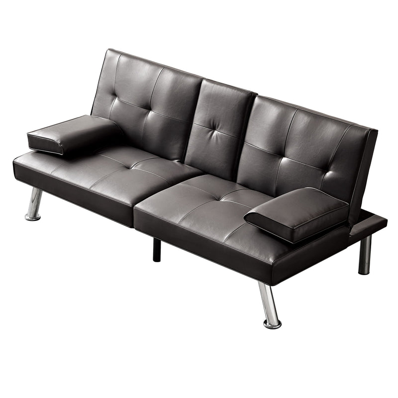 Sofa Bed, Loveseat Futon Sofa Bed With Removable Armrests, Adjustable Reliner Guest Bed Daybed For Small Space, Cup Holders, 3 Angles