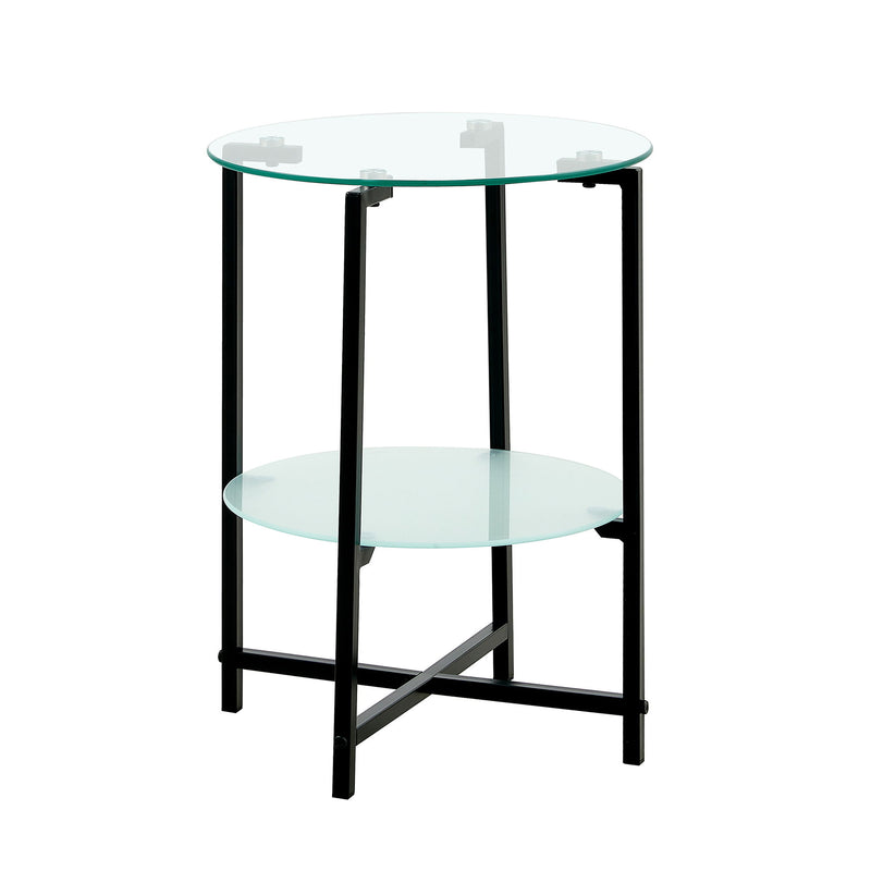 Jws-W241 Tempered Glass End Table (Set of 2) , Round Coffee Table For Bedroom Living Room Office - Black