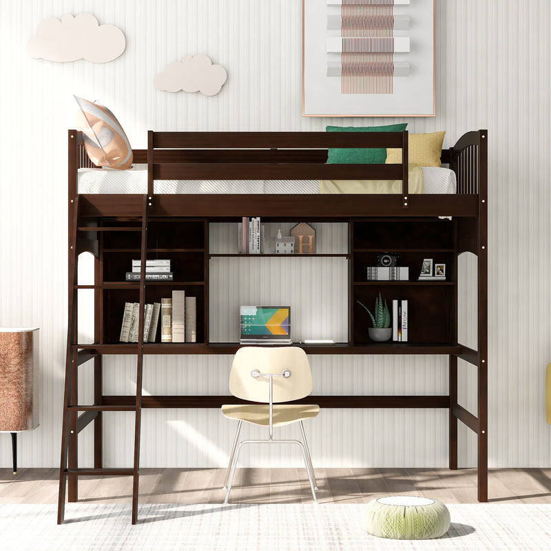 Twin size Loft Bed with Storage Shelves, Desk and Ladder, Espresso(OLD SKU :LP000140PAA)