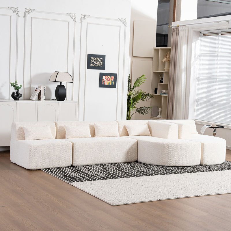 Upholstered Sofa Free Combined Sofa Couch With Two Chaise Lounge And Five Back Pillows For Living Room - Beige