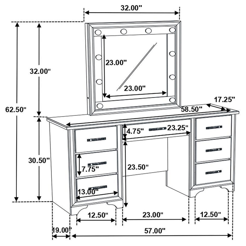 Beaumont - 7-Drawer Vanity Set With Lighting - Champagne