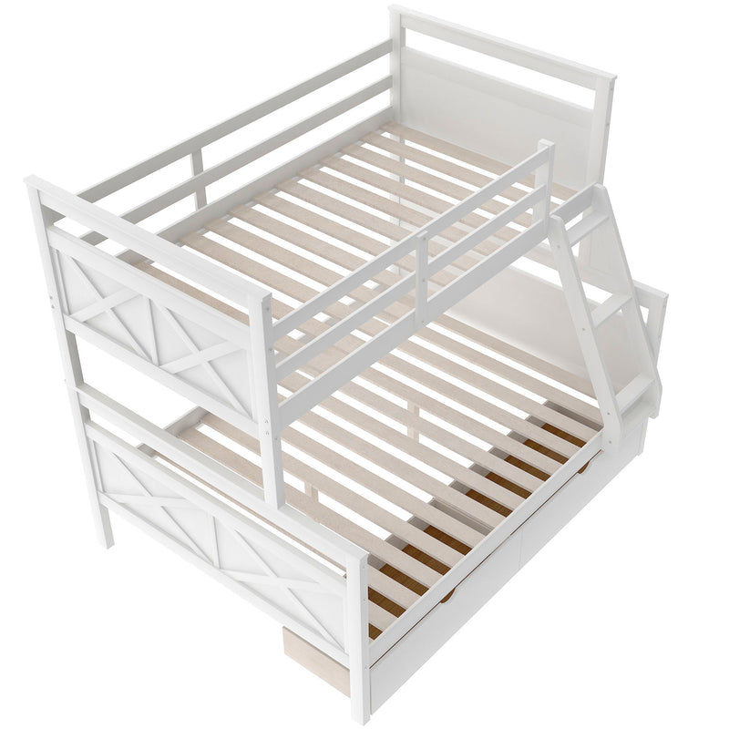 Twin Over Full Bunk Bed With Ladder, Two Storage Drawers, Safety Guardrail