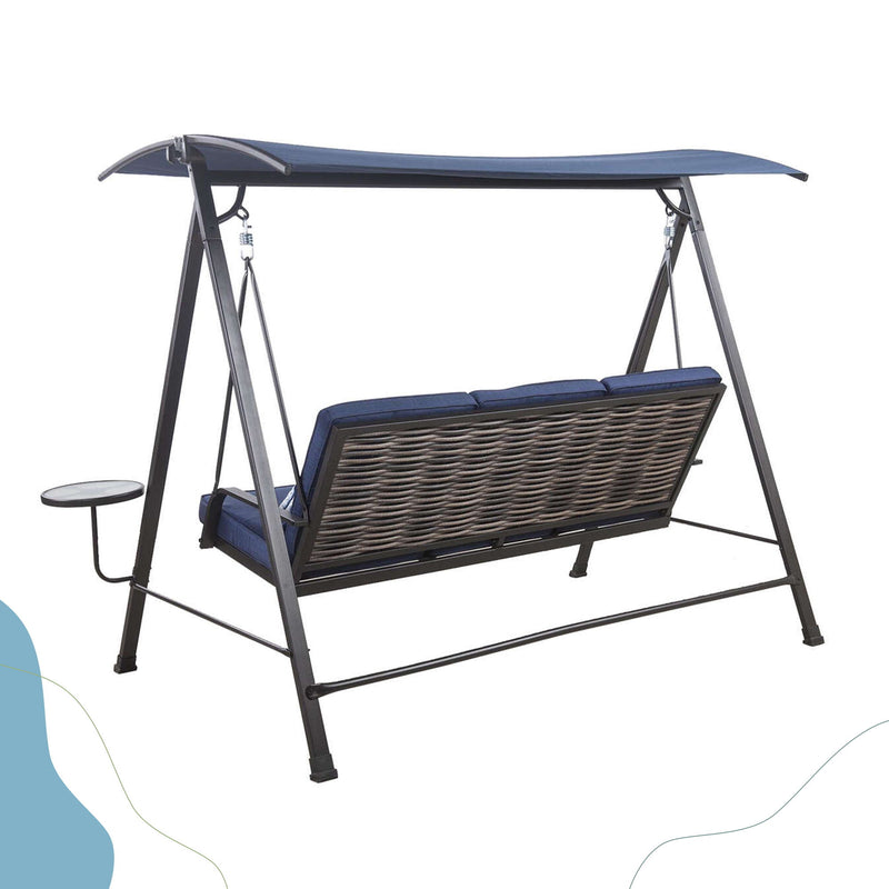 Steel 3 Seater Swing Porch Swing With Canopy - Blue