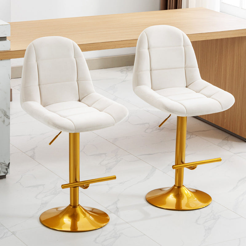 Velvet Swive Bar Stools Adjustable Counter Height Bar Chairs With Back Gold Base Modern Stool Chair For Kitchen Island Dining Room (Set of 2) - White