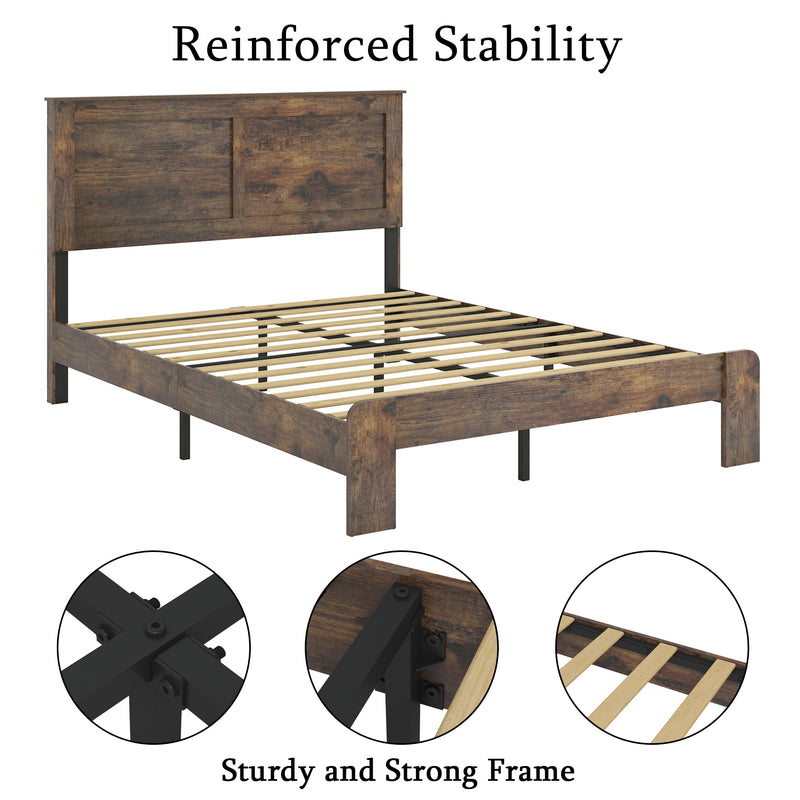 Bed Frame Queen Size, Wood Platform Bed Frame , Noise Free,No Box Spring Needed and Easy Assembly Tool,Large Under Bed Storage,Dark Brown