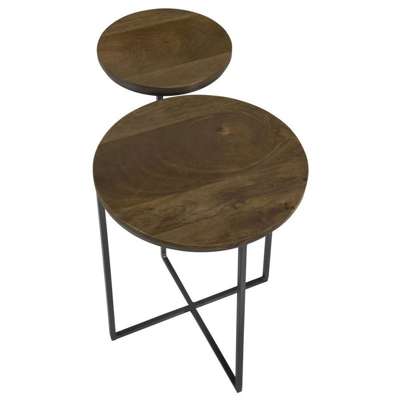 Yael - Round Accent Table - Natural And Gunmetal