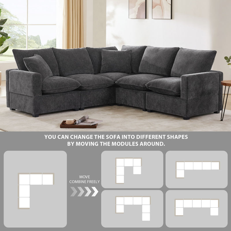 Modern L Shape Modular Sofa, 5 Seat Chenille Sectional Couch Set With 2 Pillows Included, Freely Combinable Indoor Funiture For Living Room, Apartment, Office