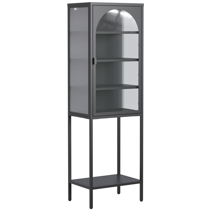 Metal Glass Door Display Storage Cabinet, 5 Tier Cube Bookshelf Storage Cabinet With 3 Adjustable Shelves For Kitchen, Dining Room, Living Room, Bathroom, Home Office - Black