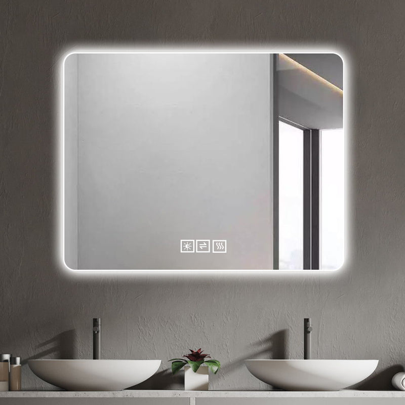 28" Bathroom Mirror With LED Lights Front And Backlit, Anti-Fog Lighted Vanity Mirrors For Wall Mounted And 5 Level Dimmable, Horizontal / Vertical - Clear