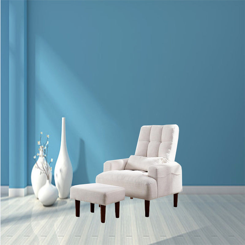 Recliner Soft Cozy Sofa Chair With Ottoman - Cream White