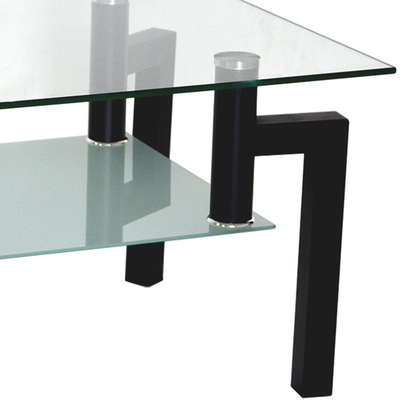 Rectangle Glass Coffee Table, Clear Coffee Table, Modern Side Center Tables For Living Room - Black