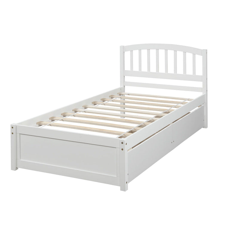 Twin Platform Storage Bed Wood Bed Frame With Two Drawers And Headboard - White