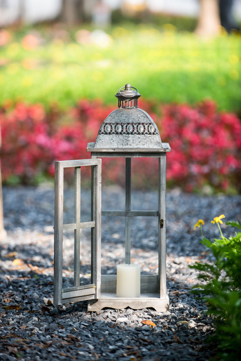 Wooden Candle Lantern Decorative, Hurricane Lantern Holder Decor For Indoor Outdoor, Home Garden Wedding (Set of 2) - Gray