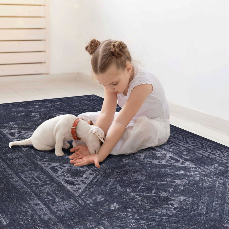 5' x 8' Area Rug, Washable Rug, Low-Pile, Non-Slip, Non-Shedding, Foldable, Kid & Pet Friendly Area Rugs For Living Room, Bedroom, Kitchen, Dining Room Rug, Perfect Gifts - Black / Gray