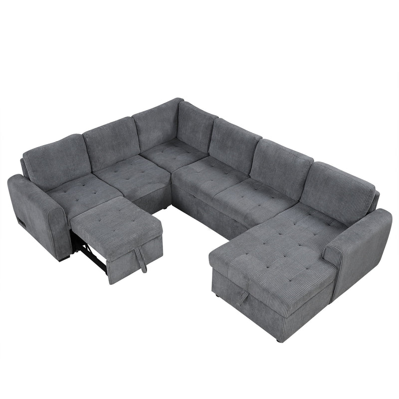 U-Shaped Sofa Sectional Sofa Pull-Out Sofa Bed With A Storage Chaise Lounge, Charging Devices For Living Room