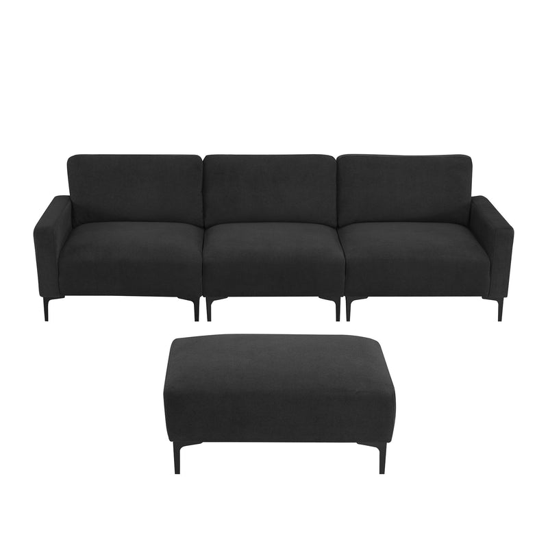 Modern L-Shaped Sectional Sofa, 4-Seat Velvet Fabric Couch Set With Convertible Ottoman, Freely Combinable Sofa For Living Room, Apartment, Office, Apartment