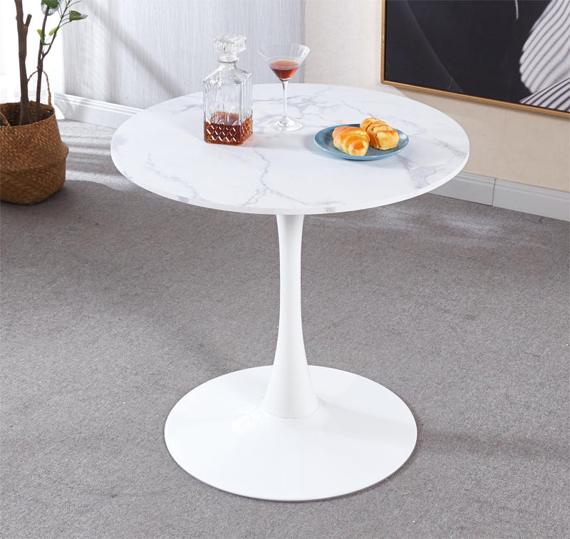 Tulip Special Dining Table, Marble Color Top - White