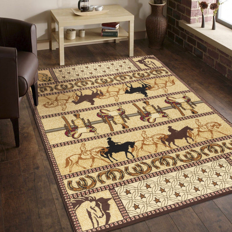 Tribes - 2'7" X 7'3" Polypropylene, Southwest Area Rug - Beige