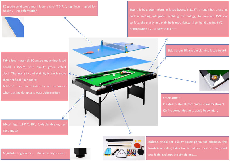 3 In 1 Billiard Table, Pool Table, Game Table, Tennis Table, Multifunctional Billiard Table And Tennis Table