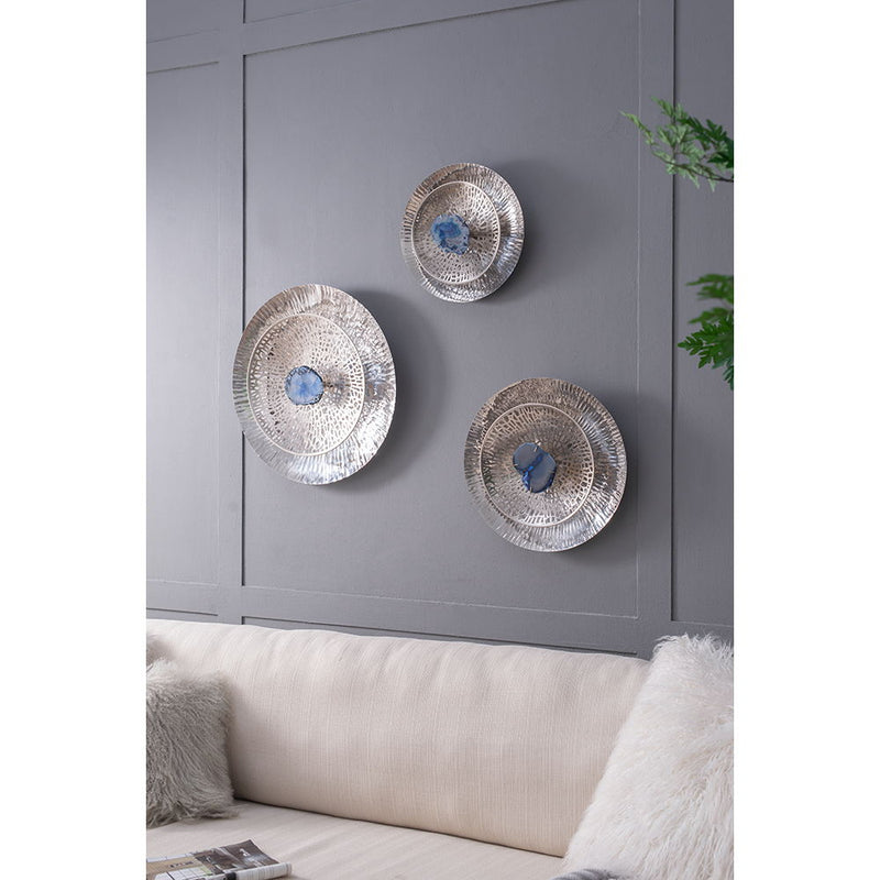 Textured Oversized Disc, Wall Decor For Living Room Bedrrom Entryway Office (Set of 3) - Silver