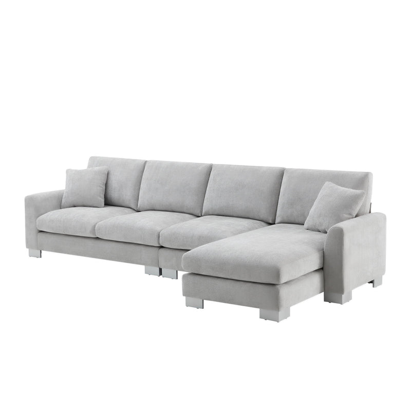 Modern Oversized Sectional Sofa, L-Shaped Luxury Couch Set With 2 Free Pillows, 5 Seat Chenille Indoor Furniture With Chaise For Living Room