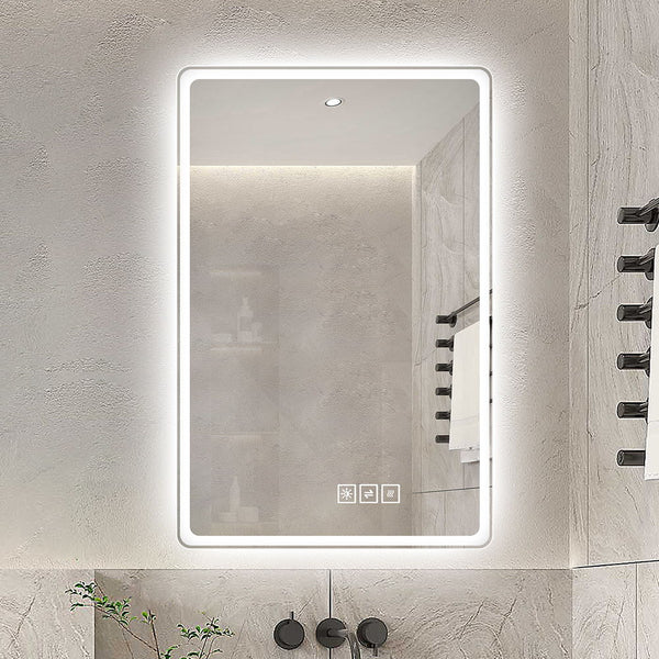 Bathroom Mirror With LED Lights, Anti-Fog Lighted Vanity Mirrors For Wall Mounted And 5 Level Dimmable, Horizontal / Vertical - Clear