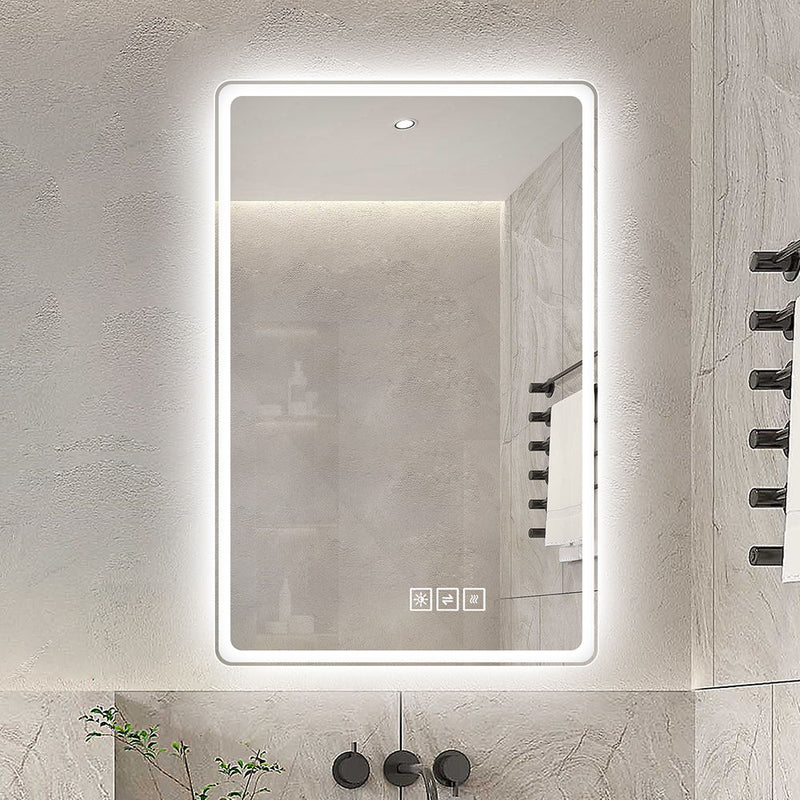 Bathroom Mirror With LED Lights, Anti-Fog Lighted Vanity Mirrors For Wall Mounted And 5 Level Dimmable, Horizontal / Vertical - Clear