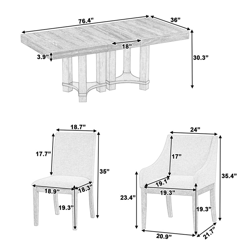 Topmax - 7 Piece Rustic Extendable Dining Table Set With Removable Leaf, 2 Arm Chairs And 4 Armless Chairs - Natural