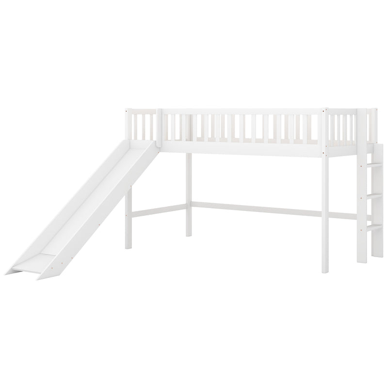 Twin Size Low Loft Bed with Ladder and Slide,White(OLD SKU:WF196418AAK)