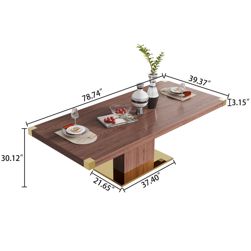 MDF Top Dining Table With Gold Finish Corner, MDF Pillar And Gold Finish Stainless Steel Base